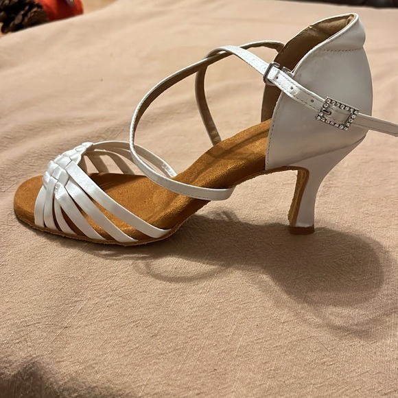 White Satin Ballroom Dance Shoes - Picture 6 of 8